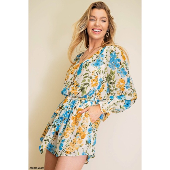 SOLD OUT Cream Multi Floral Print Chiffon Button Pocket Women's Spring Summer - Picture 5 of 6